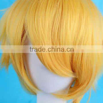 Short Bob Hair Yellow Cosplay Wig for Bright Party , Synthetic Hair