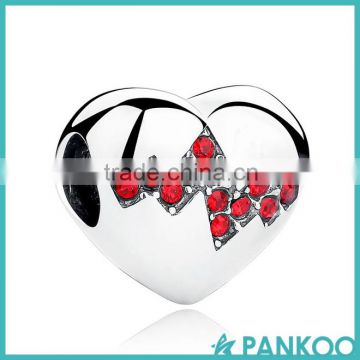 2016 New Arrival 925 Sterling Silver Red Crystals Heart Beads Charms for Jewelry Making Mother Gift