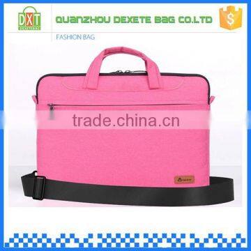 Pink handle and ajustable shoulder polyester lady laptop bag