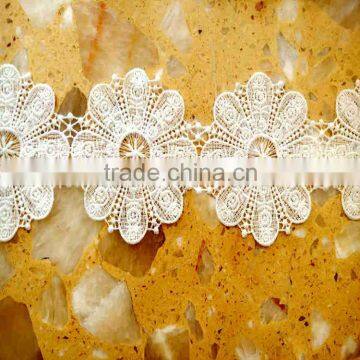 white flower design 100% brown polyster chemical lace trimming