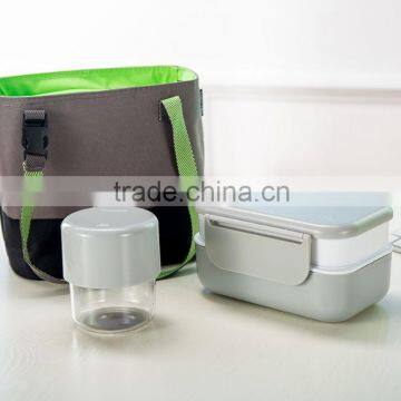 lunch box set, including plastic lunch box, plastic go cup and insulated cooler bag