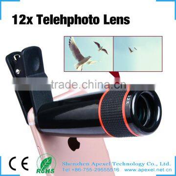 Apexel mobile lens clip 12x telephone 180 fisheye external camera lens kit for android phone