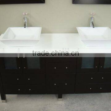72" Glass Wash Basin Espresso Bathroom Vanity Cabinets photo-6