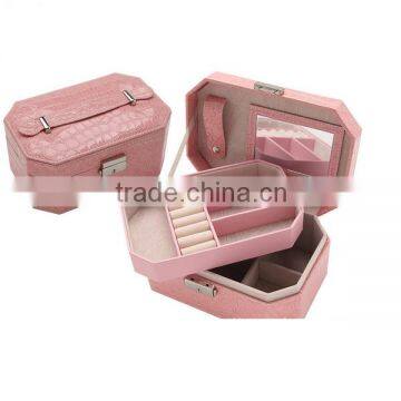 Girls Crazy Pink Leather Handmade Make Up Box Set, Separable Layers Makeup Storage Box