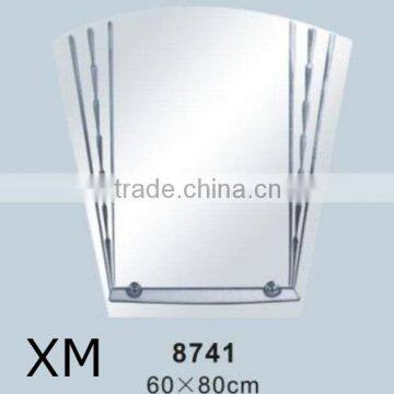 2015 hottest selling 4mm 5mm computer carve bathroom silver aluminum frameless wall mounted mirror with shelf and light