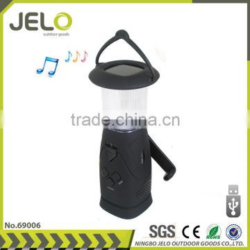 FM Radio Dynamo & Solar 8LED Camping Lantern USB Charger Hand Crank Hanging Lantern