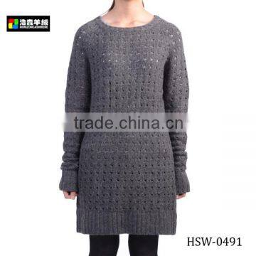 Ladies Knitted Pattern Long Sleeve Crochet Dress, Plain Grey Pattern Crochet Dress