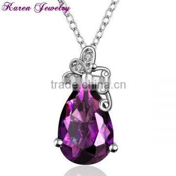 Elegant Amethyst Purple Crystal Platinum Plated Pendant Necklace Collar Choker Necklace Women Fashion Necklaces for Women 2014