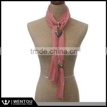 Elegant Fashion Lady Viscose Solid Scarf Jewelry Findings With Heart Pendent