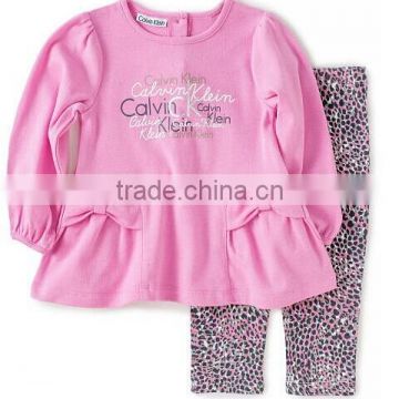 Little girl's 2 pieces Pink Long Sleeve Tunic and Leopard Print Legging Set