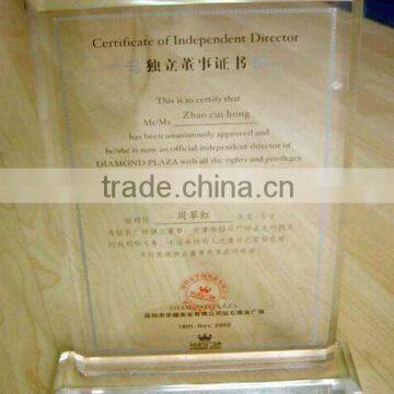 Clear Acrylic Certification Plate