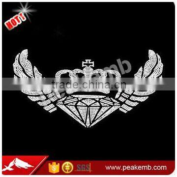 Crystal Diamond Stones Iron on Wings Rhinestone Motif Crown Designs for Adult Shirt