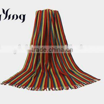 Most popular 100% acrylic colorful stripe knitted blanket for multiple use