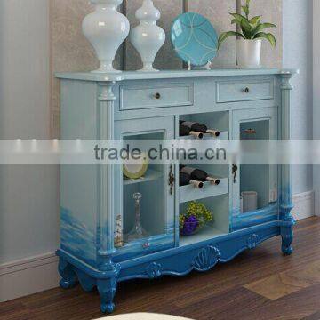 Mediterranean Style Sideboard, Sailing Boat Handpainting Dining Room Cupboard, Wooden Double Door Kitchen Cabinet (BF01-X1150) photo-4