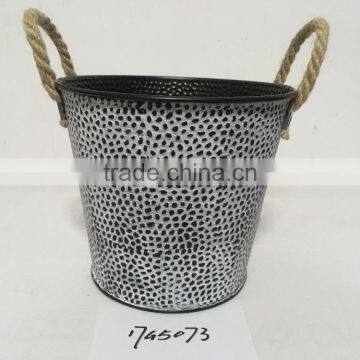 Black 10" French Decorative Powder Coated Galvanized Metal Flower Bucket for Home & Garden photo-3