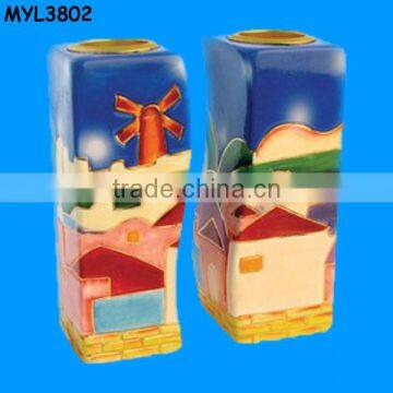 Jewish Shabbat ceramic tall candle stick set