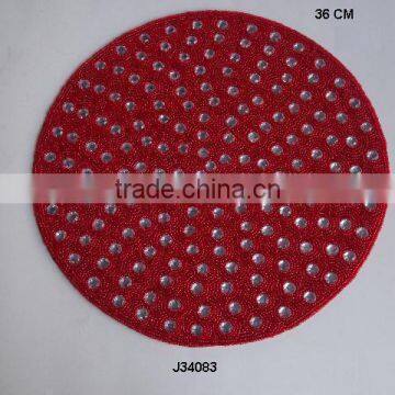Glass bead place mat in red colour with big transparent beads available in more colours and patterns