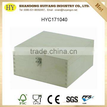 custom natural unfinished wooden plain box with hinges and latch wholesale