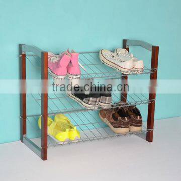 Functional Simple Wooden with Metal Shoe Rack