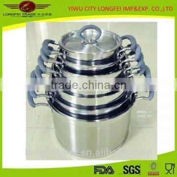 7pcs stainless steel soup pot with silicone handle and steel lid