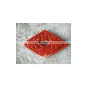 Wholesale 20-35mm Rhombus Light Red Flower Carved Natural Coral Pendant
