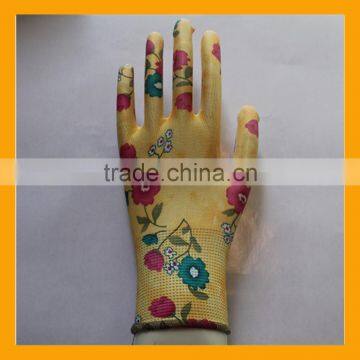 13G Floral Printed Polyester PU Gardening Gloves photo-3