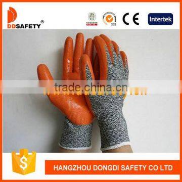 DDSAFETY Orange Nitrile Smooth Coated On Palm Cut Resistance Glove