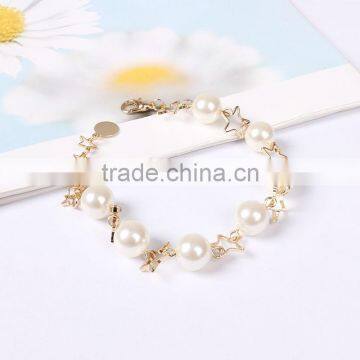 Gold Star Pearl Linked Bracelet Gold Chain Bracelet Elegant Dainty Bracelet