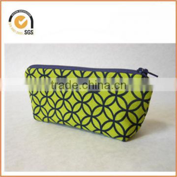 Small Canvas Zipper Pouch - Lime Green with Blue Geometric Pattern, Blue Zipper By Chiqun Dongguan CQ-H01035