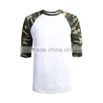 Wholesale Camo raglan sleeve shirt / High quality camo sleeve tshirt