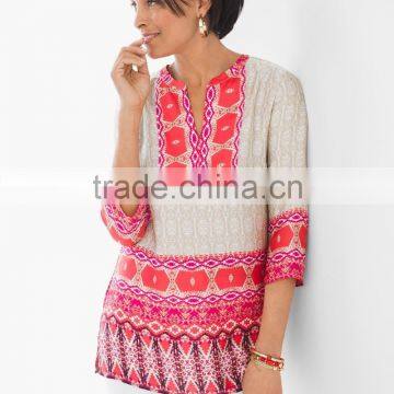 women's rayon print and contrast fabric blouse