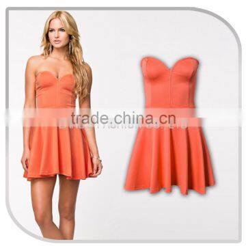 Orange sexy loli ruffle tube dress 2016 100% viscose short mini night dress