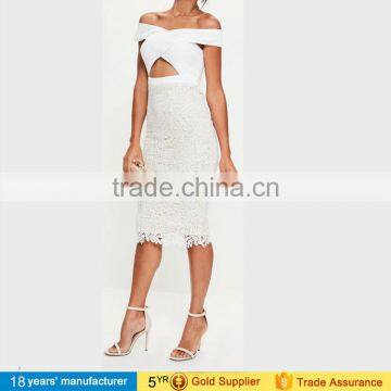 Off Shoulder Beautiful Western Neck Patterns for Ladies Dresses Office Women Wear Party Cocktail Pencil Lace Patchwork 2017 photo-5
