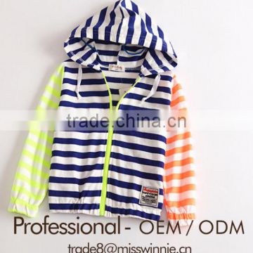 Children baby boys autumn stripe knit hooded ziper sweater coat