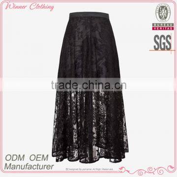 women's clothing direct factory new fashion hot sexy black lace latest maxi long skirt design