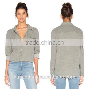 New Style Autumn Women Army Olive Grey Twill Shirt Factory Price photo-5