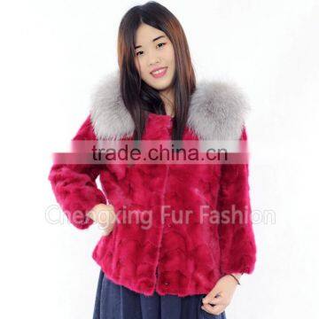 CX-G-A-81B Knit Mink Fur Bolero Jacket With Fur Fox Trim