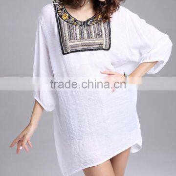 Zm50376b Europe Hot Sale Women Garment Fashion Cotton Ladies Long Tops photo-3