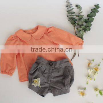 Yiwu Mingzhen Garment Shirt Linen Icing Girls Shirts Doll Collar Orange Shirt photo-4