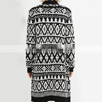 Geo-patterned Front Open Long Sweater no Button Cardigan With Long Sleeves photo-3