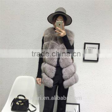 Super Quality New Style 2016 Spring Fall Women's Long Real Fox Fur Vest Blue Fox Fur Jacket Natural Fox Fur Waistcoat photo-2