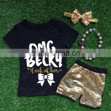 baby girls boutique clothing girls OMG BBECKY shorts girlsd summer clothing short sleeve black outfits with accessories