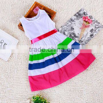 2015 Latest Fashion Stripe Lace Chiffon Baby Girls Summer Dress Designs photo-2