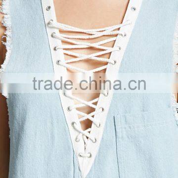 High Quality Sleeveless Denim Deep-v Hollow Sexy Mini Casual Women Summer Dress photo-4