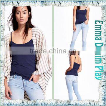 Latest Models Vogue Design Ladies Sexy Wear Wide Open Indigo Cotton Tank T Shirt photo-4