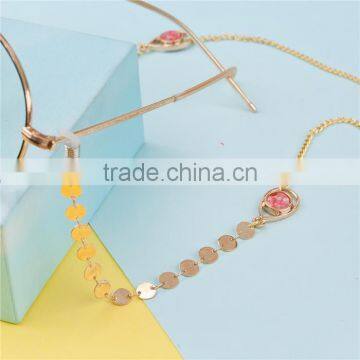 Copper Eyeglasses Chain Holder Gold Plated Red Drop Round Imitation Opal photo-2