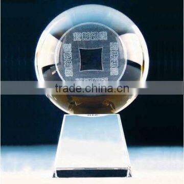 Personalized 3D laser engraving crystal ball with copper cash