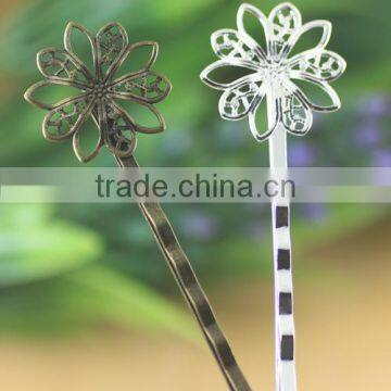 Silver Antique Bronze Filigree Flower Hair Clasp Bobby Pins For Jewelry Diy