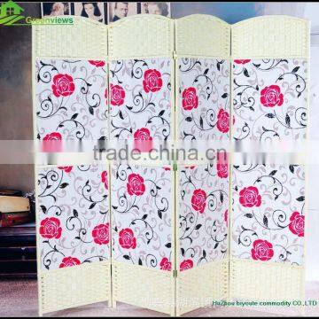 Flower printed folding screen room divider, soundproof room divider accordion GVSD026