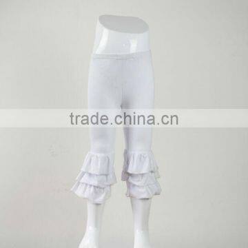 2015 Cute summer baby toddler knitted cotton white ruffle capri pants kids funny white solid ruffle capris for children